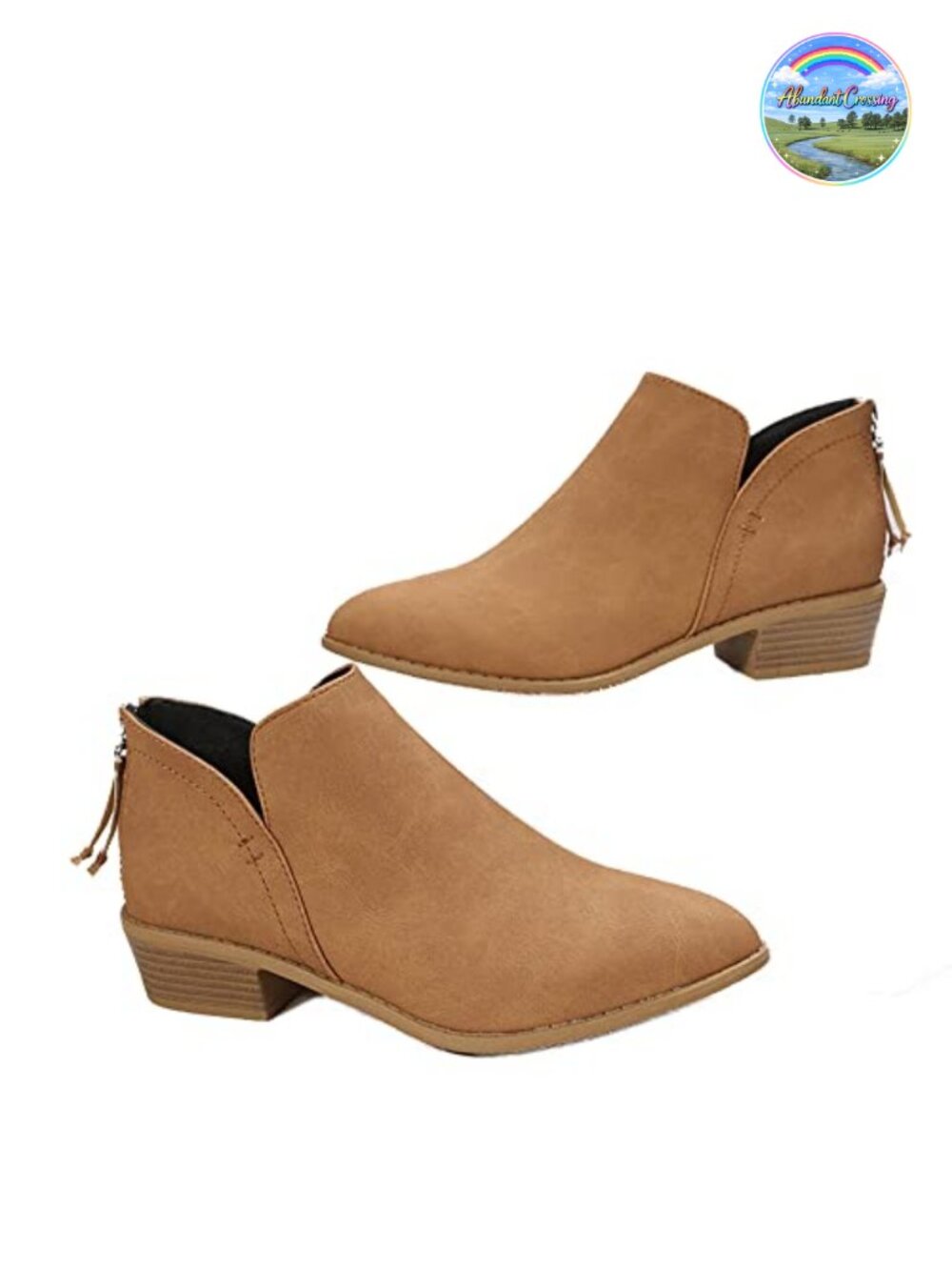 Women's V Cut Ankle Booties Chunky Stacked Heel Back Zipper PU Casual